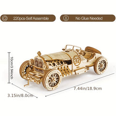 Wooden Puzzle Car Model Set - Mechanical Grand Prix Car & Vintage C