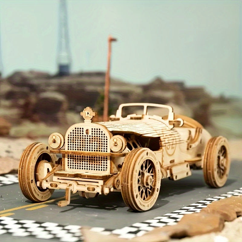 Wooden Puzzle Car Model Set - Mechanical Grand Prix Car & Vintage C