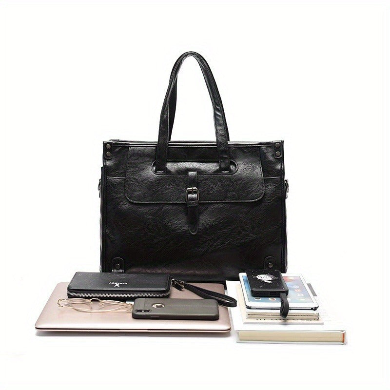 Men's Messenger Bag with Laptop Compartment Faux Leather Briefcase
