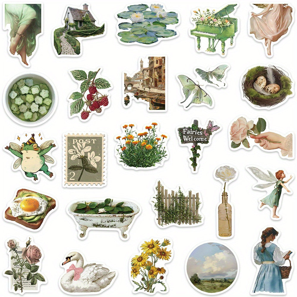 50pcs Vintage Stickers Waterproof Retro Designs for Water Bottles Skatebo