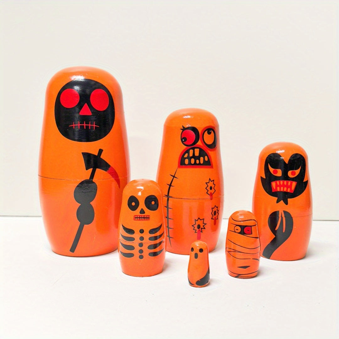 Spooky Wooden Nesting Dolls for Halloween Decor