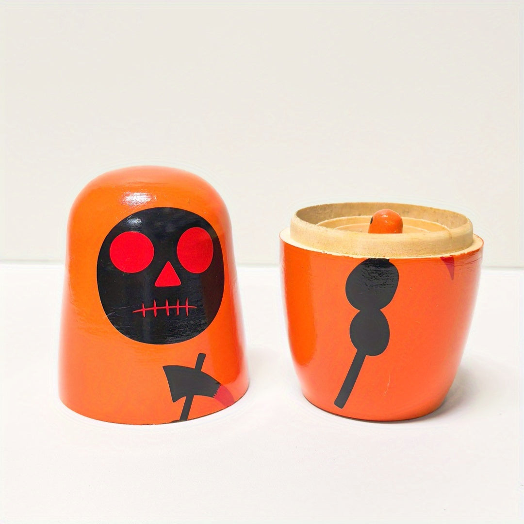 Spooky Wooden Nesting Dolls for Halloween Decor