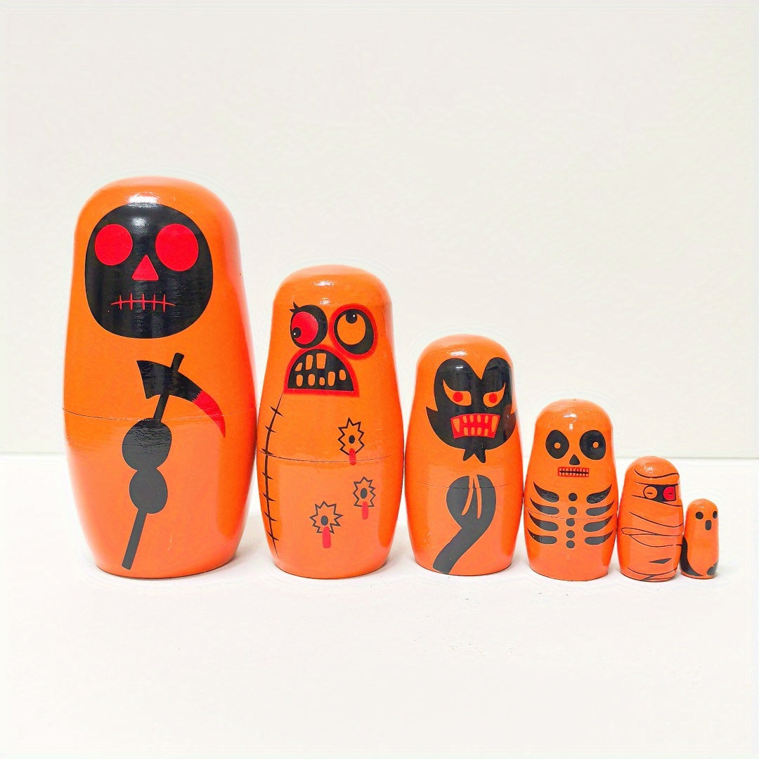 Spooky Wooden Nesting Dolls for Halloween Decor