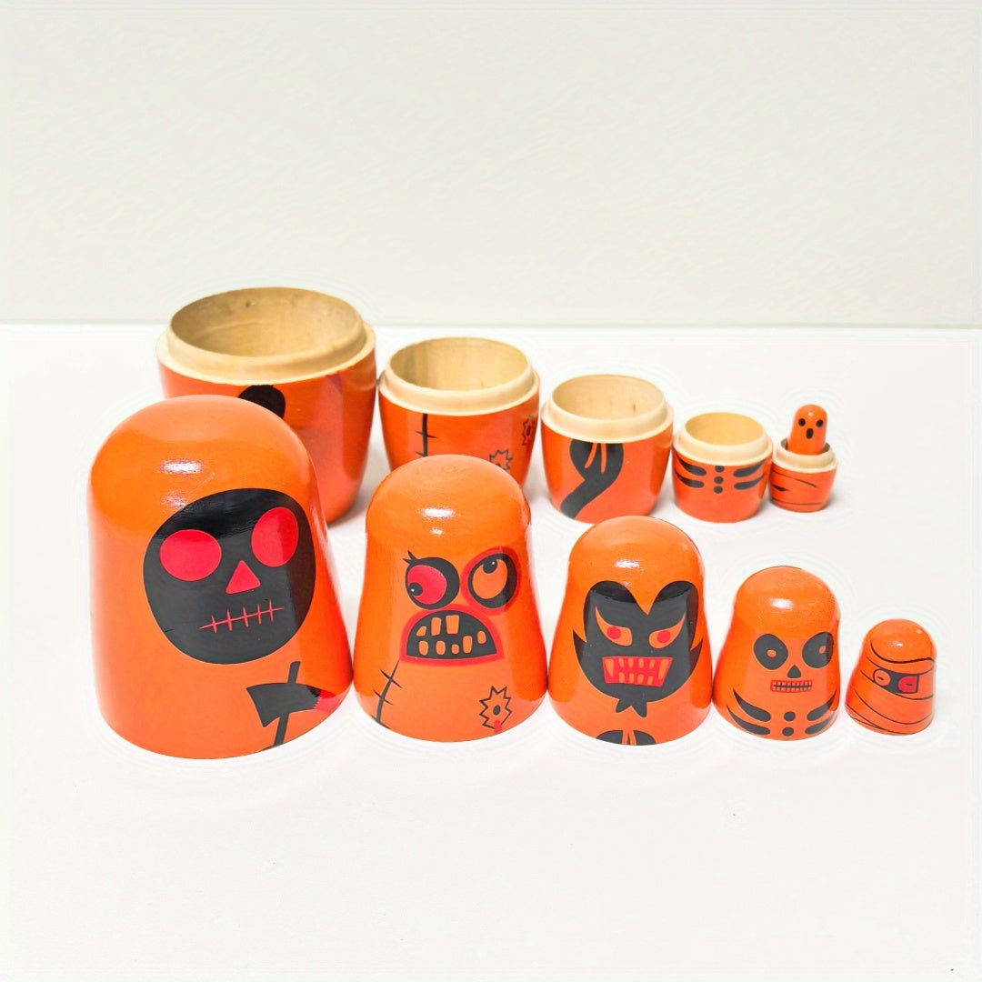 Spooky Wooden Nesting Dolls for Halloween Decor