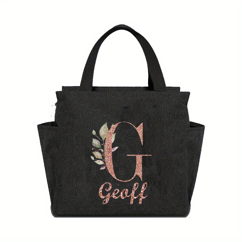 Personalized Insulated Lunch Bag with Custom Name Canvas Thermal Bento Tote