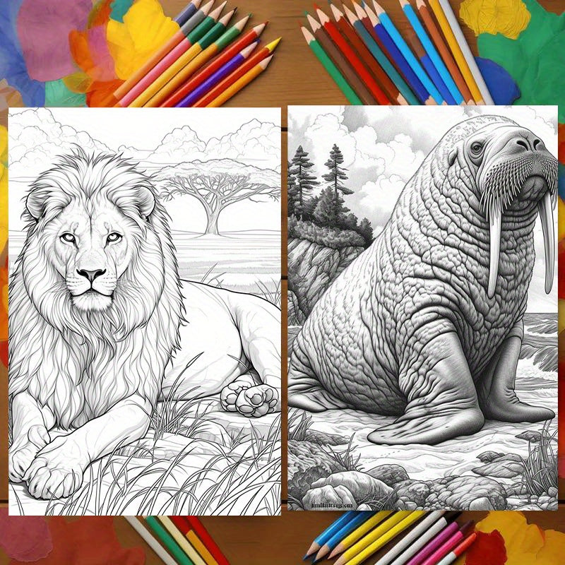 Intricate Wildlife Coloring Book on Watercolor Paper