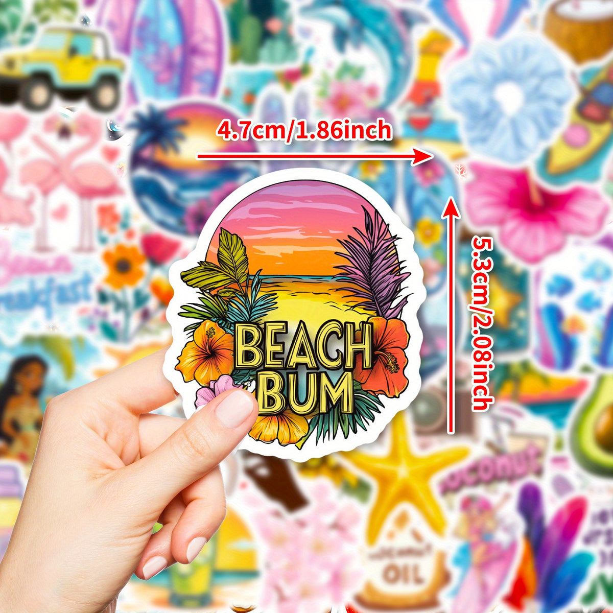 50 Beach Themed Vinyl Stickers - Waterproof & Reusable for Laptops, Water Bot