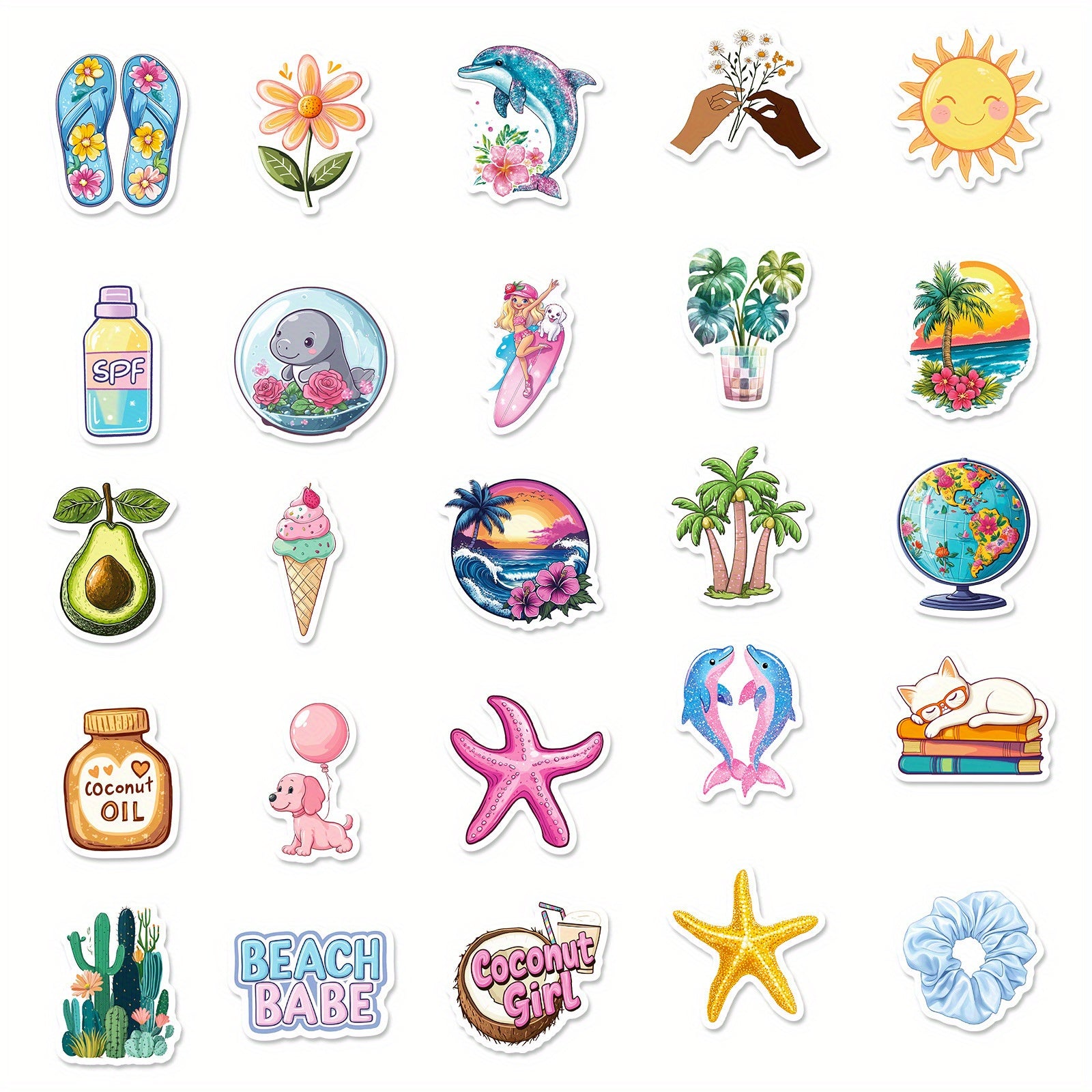 50 Beach Themed Vinyl Stickers - Waterproof & Reusable for Laptops, Water Bot