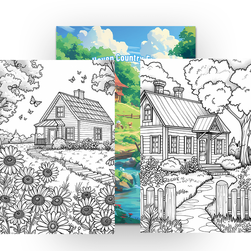 Rustic Farm Coloring Book 22 Pages 29x20cm Stress Relief Complex Patterns