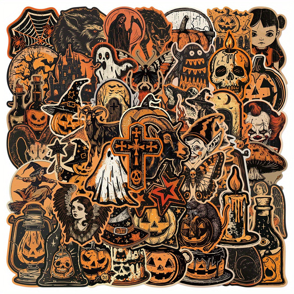 50pcs Vintage Halloween Vinyl Decals Waterproof Reusable Adhesives