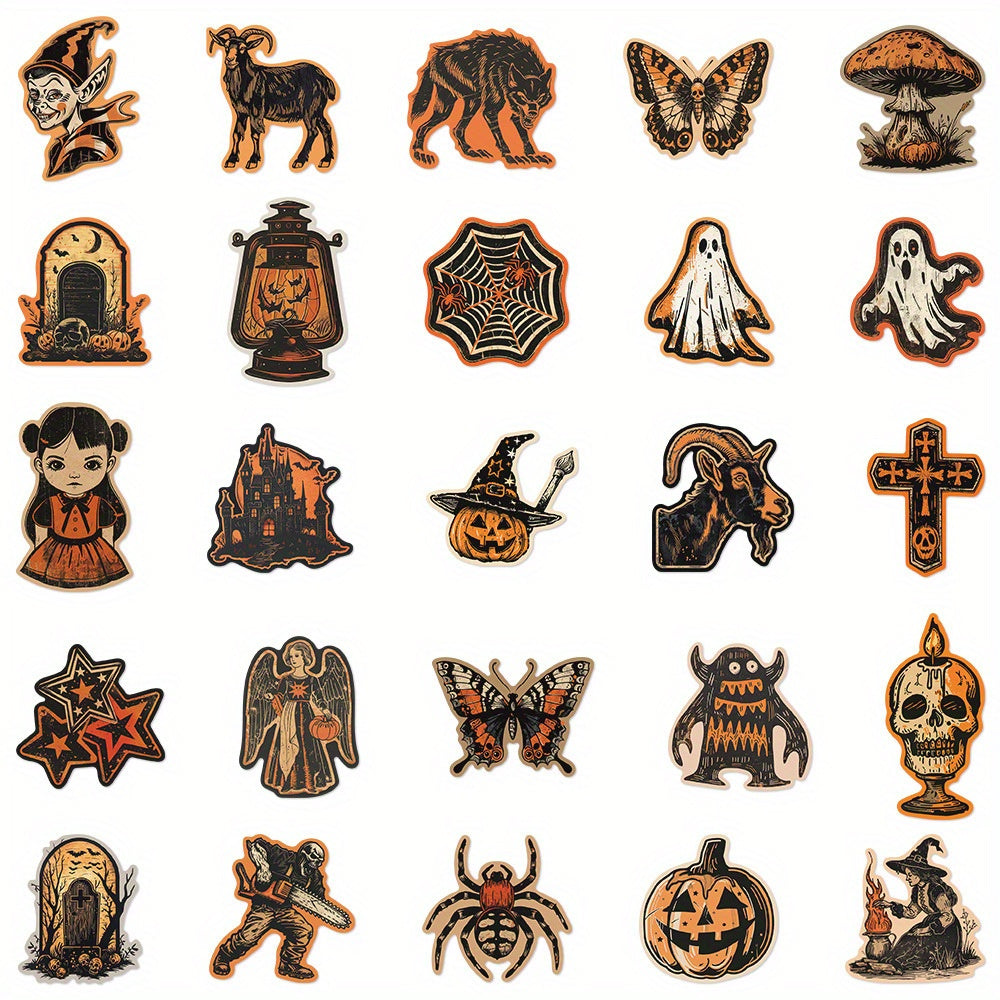 50pcs Vintage Halloween Vinyl Decals Waterproof Reusable Adhesives