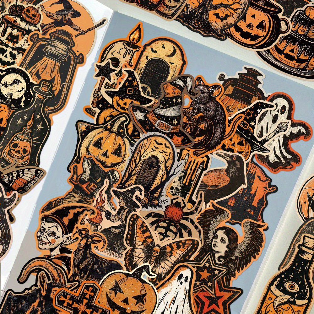 50pcs Vintage Halloween Vinyl Decals Waterproof Reusable Adhesives