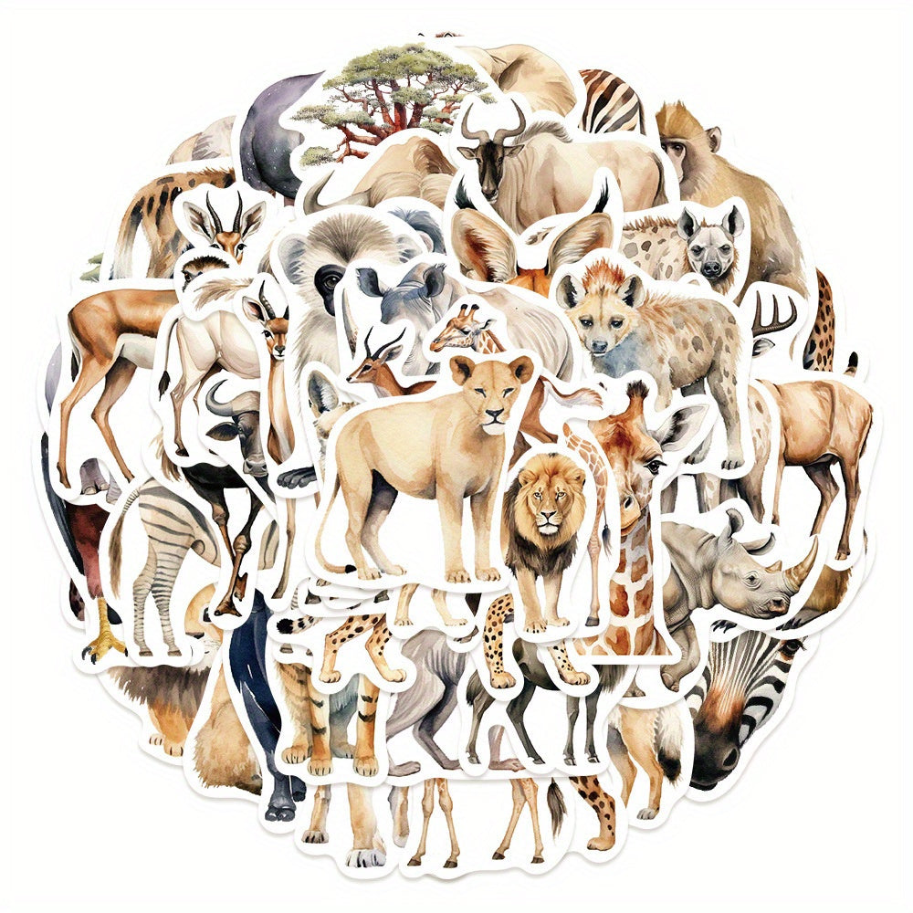 50pcs African & Rainforest Animal Sticker Pack Reusable Vinyl Decals