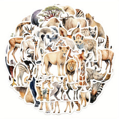 50pcs African & Rainforest Animal Sticker Pack Reusable Vinyl Decals