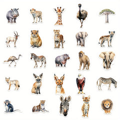 50pcs African & Rainforest Animal Sticker Pack Reusable Vinyl Decals