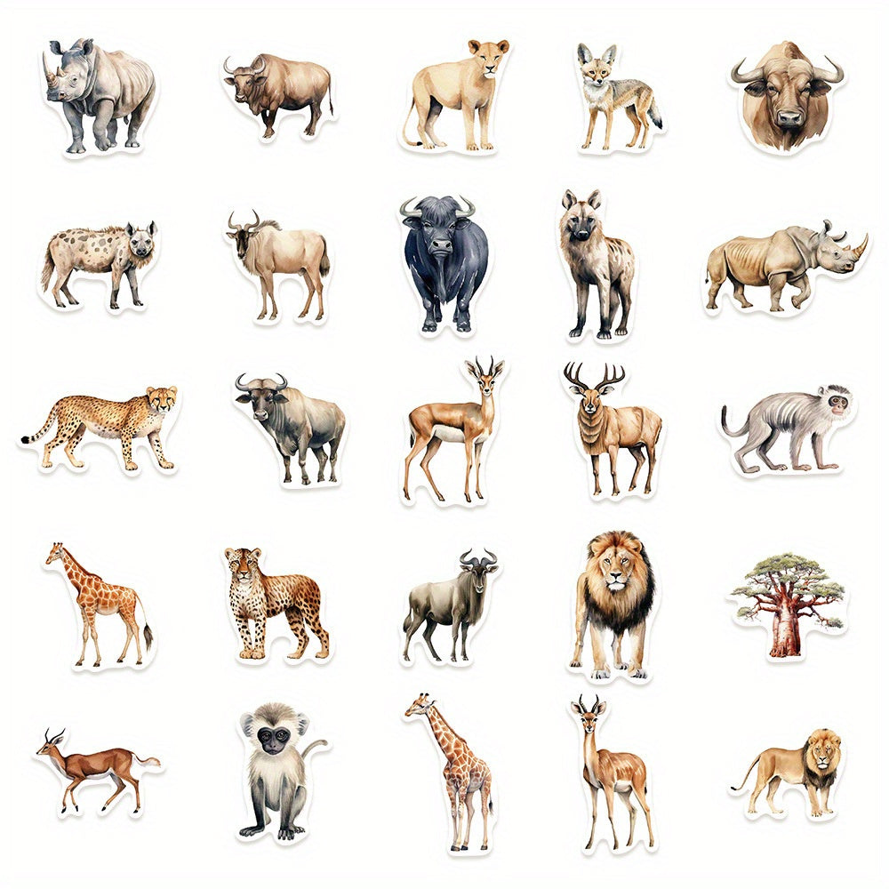 50pcs African & Rainforest Animal Sticker Pack Reusable Vinyl Decals