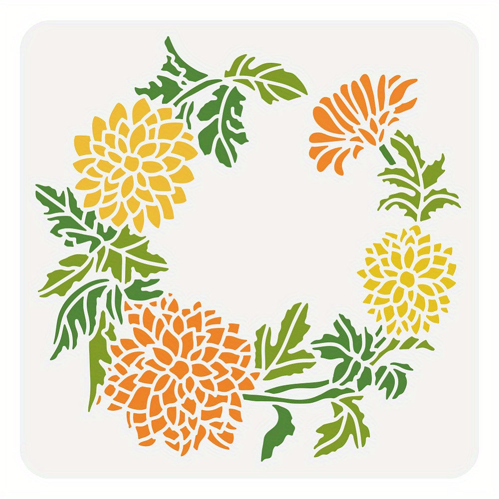 Chrysanthemum Flower Wreath Stencil Reusable Painting Template