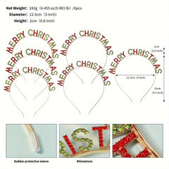 Christmas Headband Set with Rhinestone Letters for Holiday Parties
