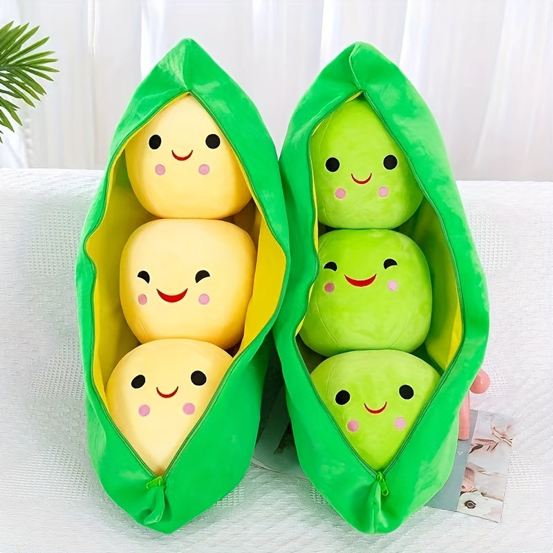 Cute Green Pea Plush Toy Smiling Face Stuffed for Girls Funny Gift Home Decor