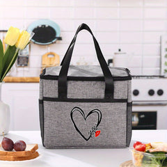 Insulated Lunch Bag Love MAMA Portable Cooler Tote Grey Thermal Food