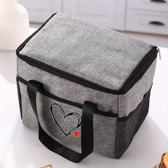 Insulated Lunch Bag Love MAMA Portable Cooler Tote Grey Thermal Food