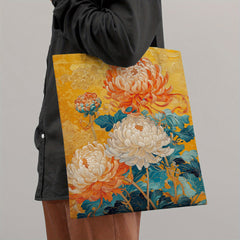 Chrysanthemum Floral Tote Bag in Orange