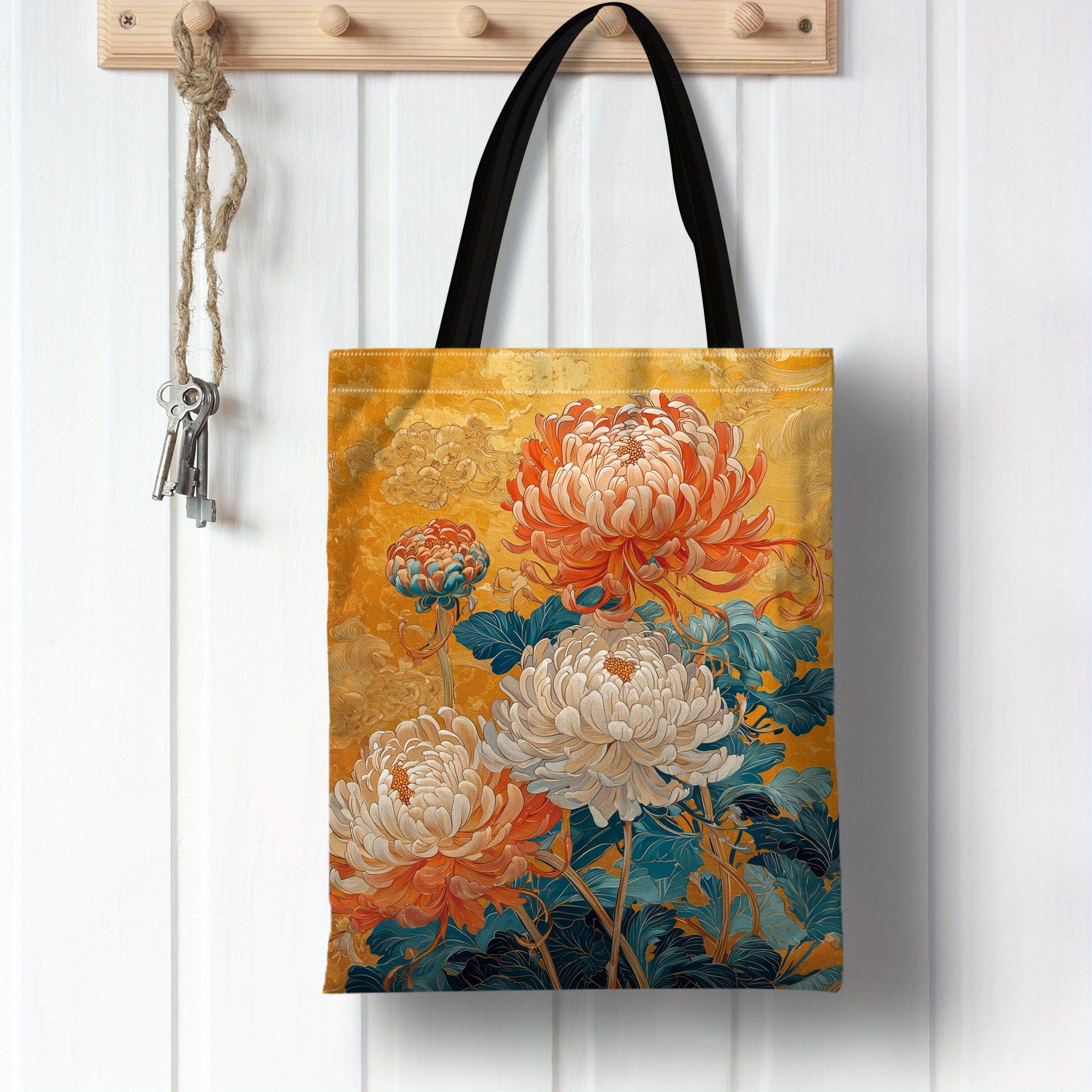 Chrysanthemum Floral Tote Bag in Orange