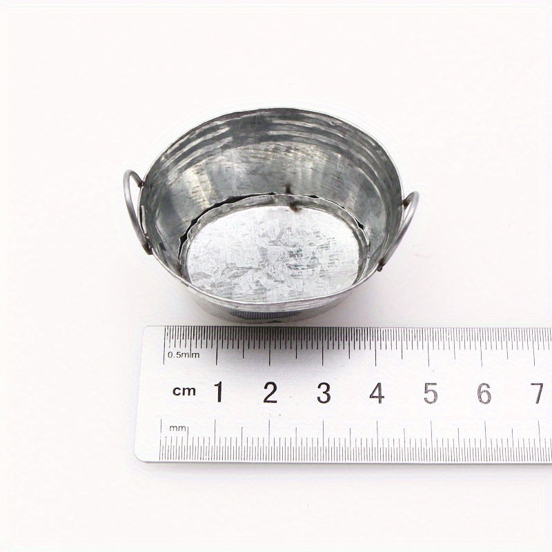 Miniature Iron Buckets & Basins Set for Dollhouse, Succulent Planters & Props