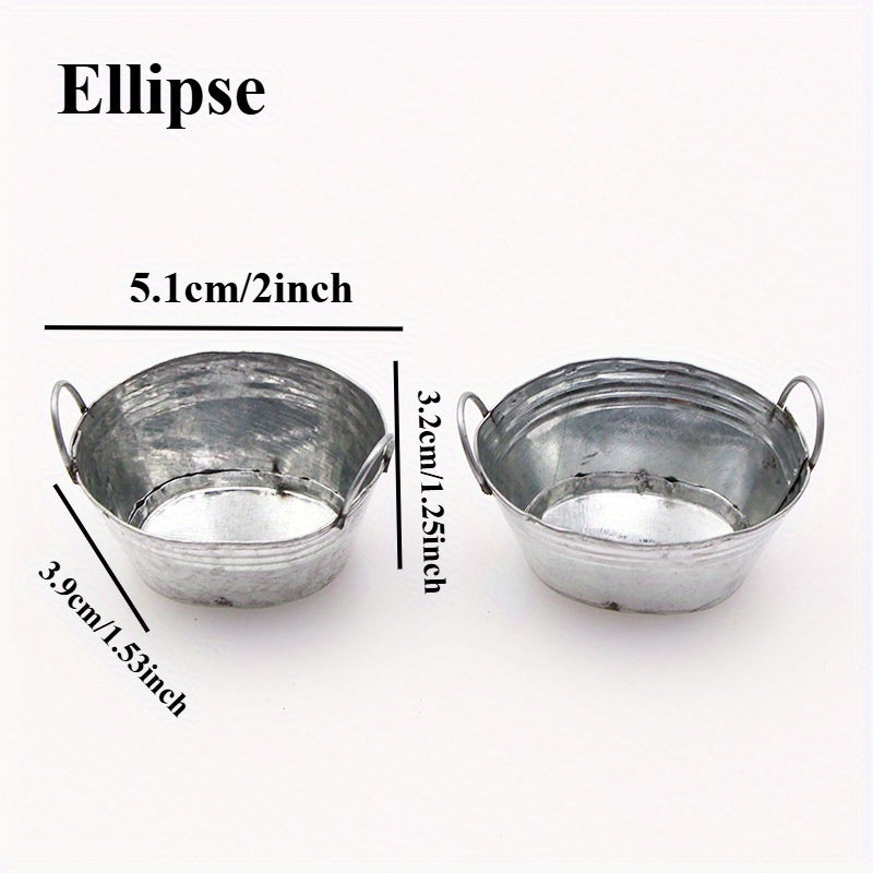 Miniature Iron Buckets & Basins Set for Dollhouse, Succulent Planters & Props