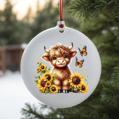 8pcs Highland Cow & Sunflower Vinyl Stickers Waterproof UV Scratch Pro