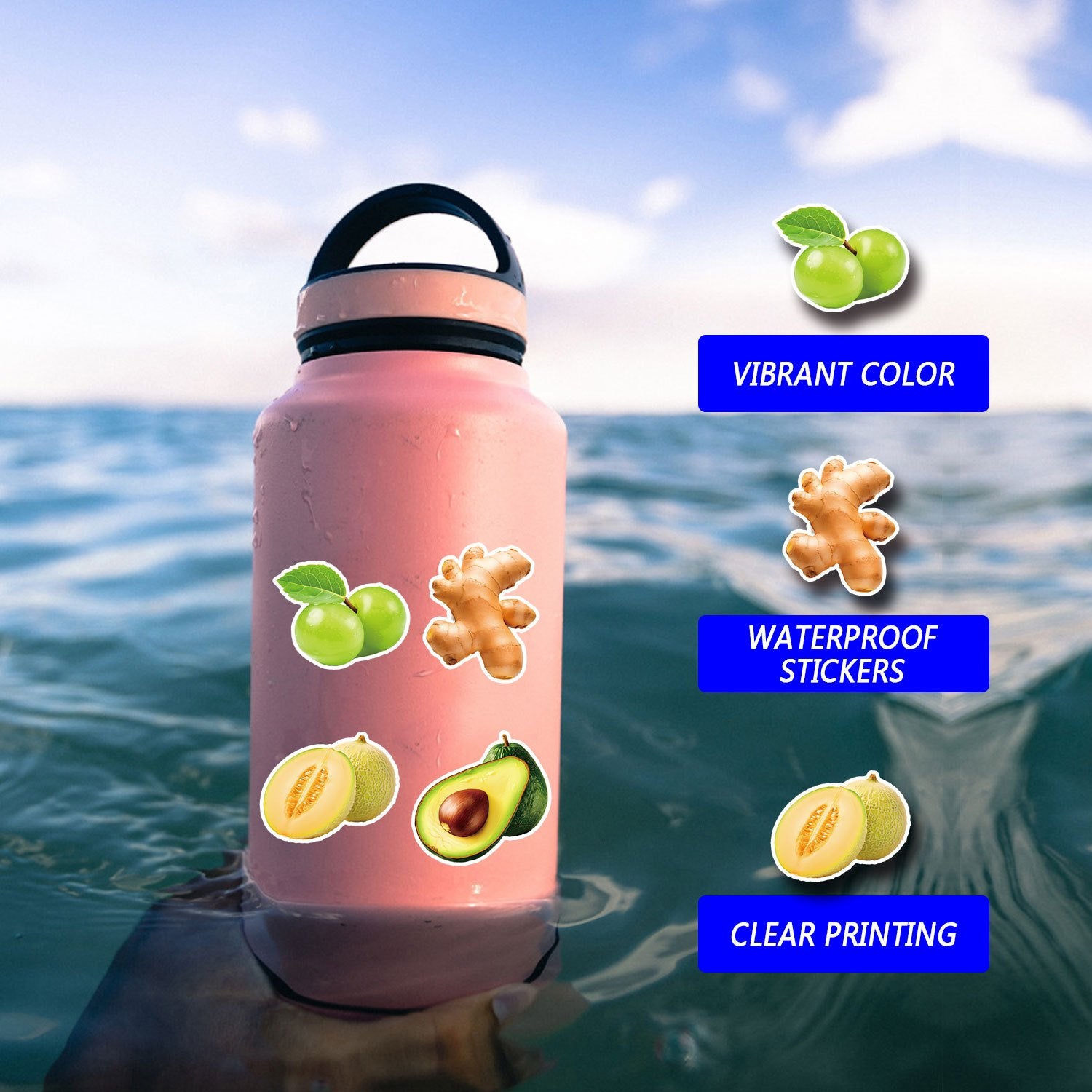 50pcs Fruit & Veggie Vinyl Stickers for Laptops Water Bottles