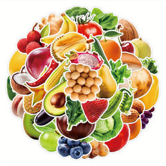 50pcs Fruit & Veggie Vinyl Stickers for Laptops Water Bottles