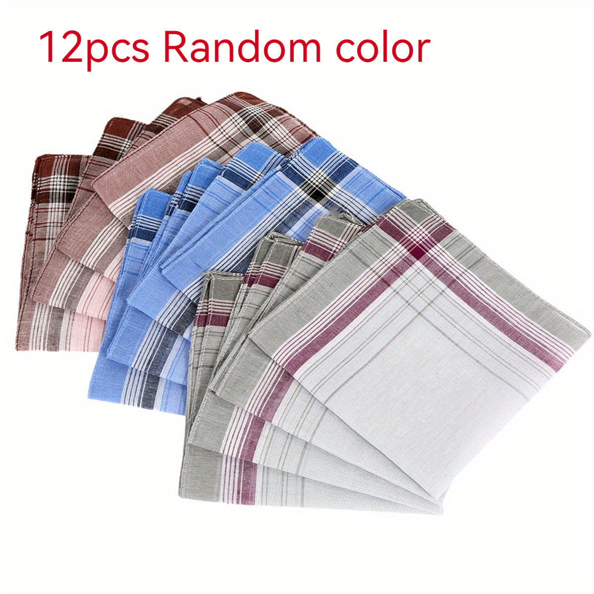 12pcs Men's Polyester Handkerchiefs Striped Checked Brown Pink Gray Soft