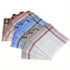 12pcs Men's Polyester Handkerchiefs Striped Checked Brown Pink Gray Soft