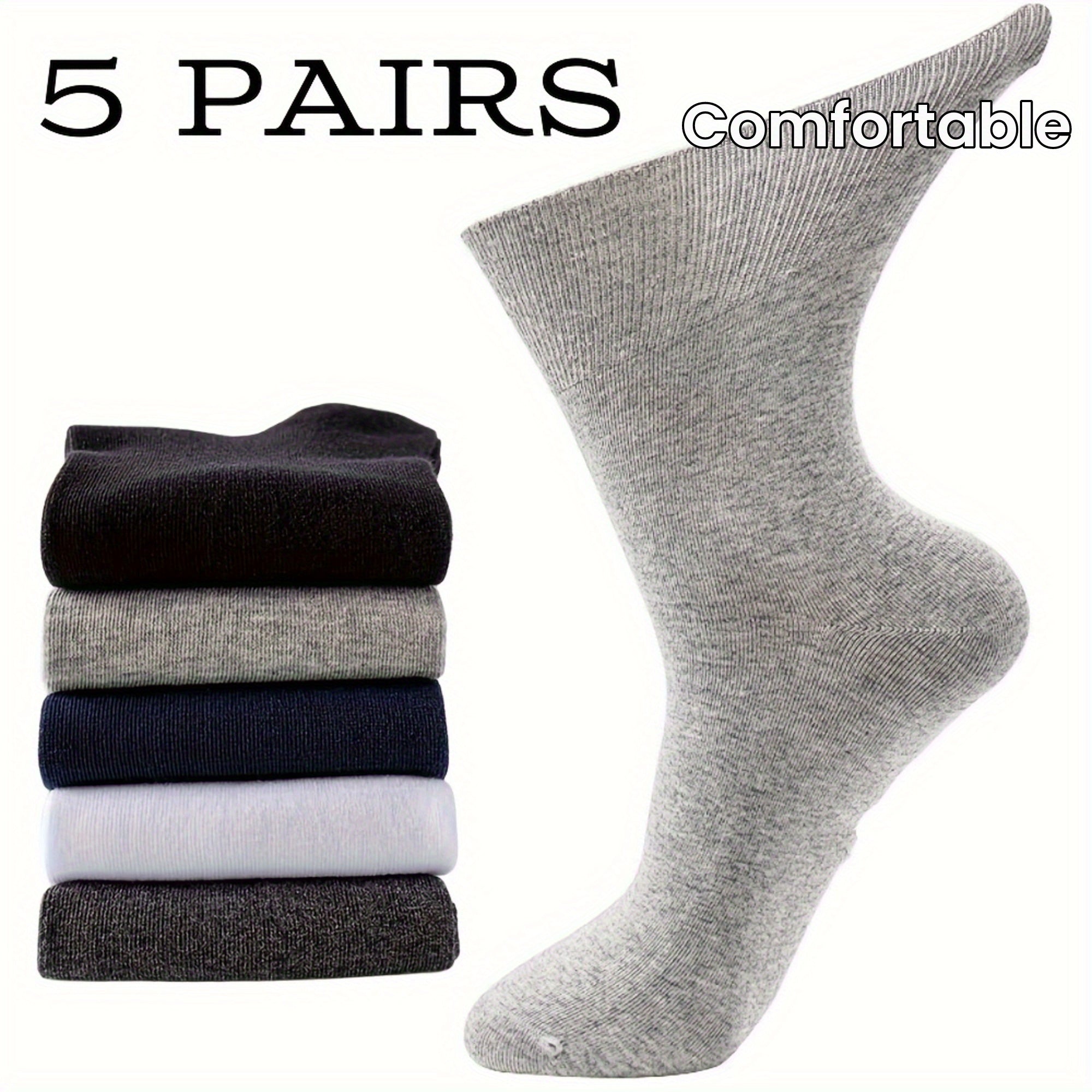 5 Pairs Comfort Stretch Diabetic Crew Socks for Men & Women
