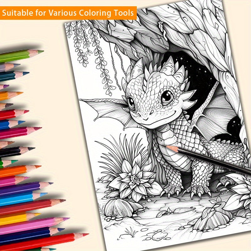 Magical Dragon Coloring Book - Deluxe Edition with 22 Thick Pages
