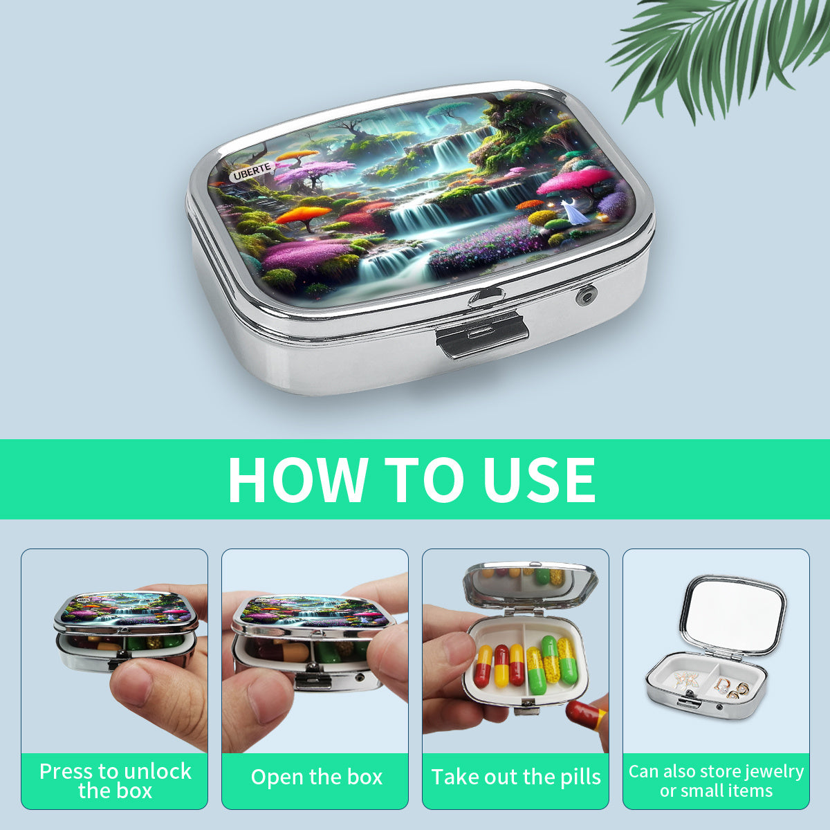 Dreamy Waterfall Scenery Medicine Box 2 Compartment Portable Wallet Food Safe