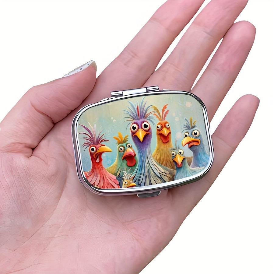 Cartoon Chicken Pill Case 2-Compartment Metal Medicine Organizer
