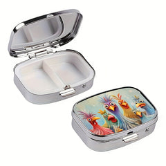 Cartoon Chicken Pill Case 2-Compartment Metal Medicine Organizer