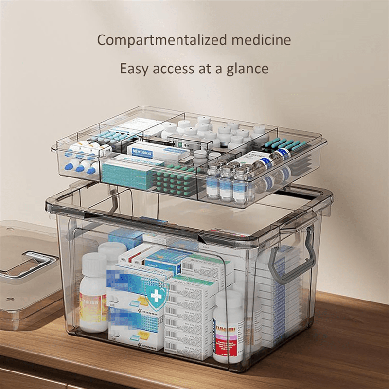 Plastic Medicine Organizer Double Layer Storage Box - Water Resistant