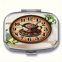 Clock Pill Box 2 Compartment Decorative Vitamin Organizer For Pocket Wallet