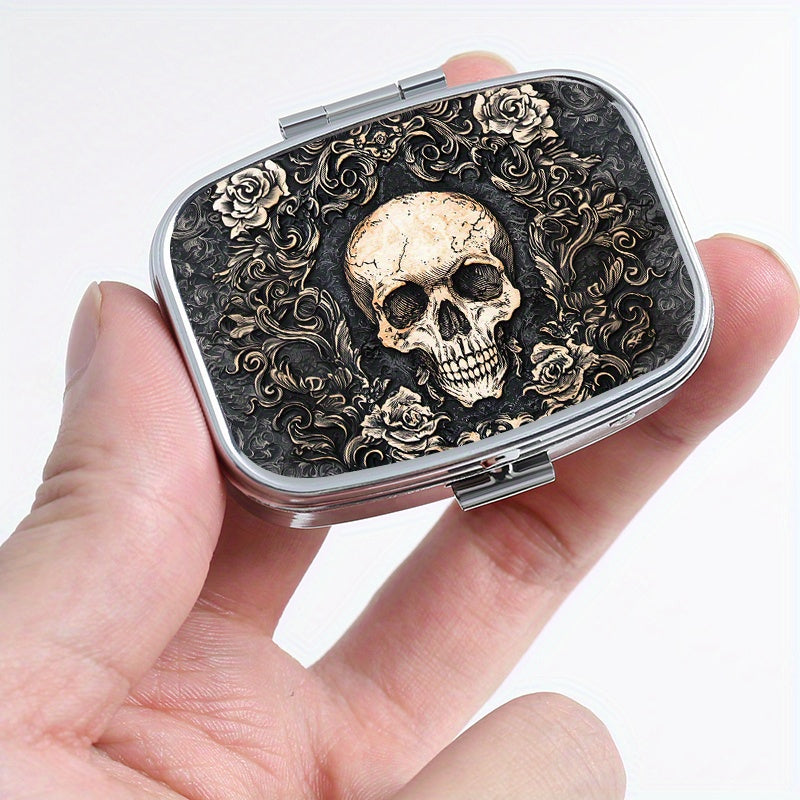 Gothic Skull Square Medicine Box Two Compartment Pill Box