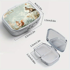 Squirrel Flower Print Square Medicine Box Two Compartment Pill Box