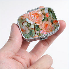 Floral Print Pill Organizer Set Metal Medicine Box 3 Compartment Round 2 Com