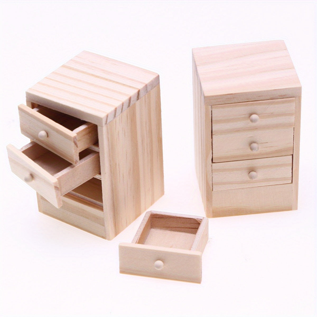Dollhouse Mini Wooden Bedside Table 6 Drawer Storage & Mirror