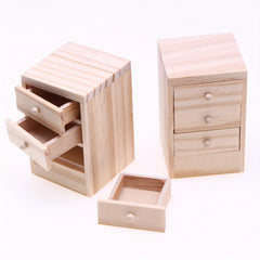Dollhouse Mini Wooden Bedside Table 6 Drawer Storage & Mirror