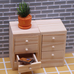 Dollhouse Mini Wooden Bedside Table 6 Drawer Storage & Mirror
