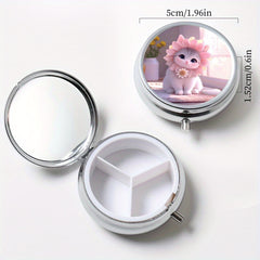2pcs Floral Cat Pill Organizer Set - Round & Square, Travel Friendly