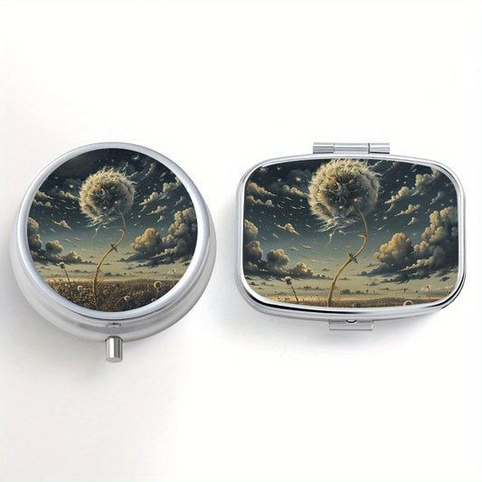 2pcs Dandelion Print Pill Organizer Set with 3 Compartments, 2 Com Box