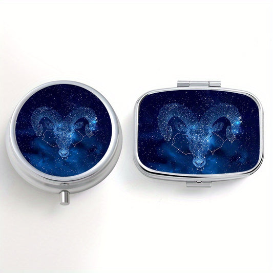 2pcs Starry Sky Sheep Print Pill Organizer Set with 3 Compartments